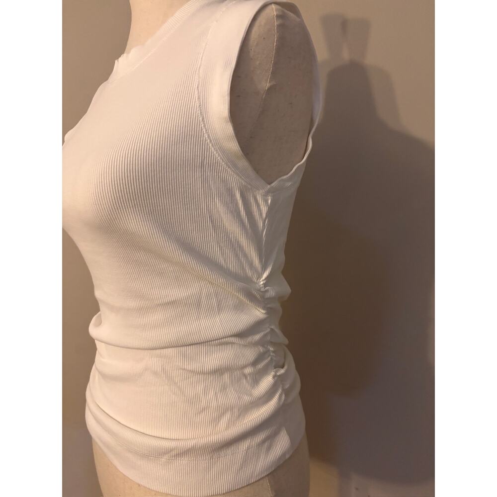 Reiss White Ribbed Ruched Sleeveless Top Size Small - Picture 3 of 5